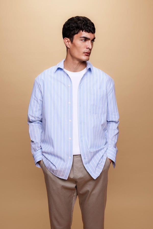 DEFACTO DEFACTO Relax Fit Striped Poplin Long Sleeve Shirt