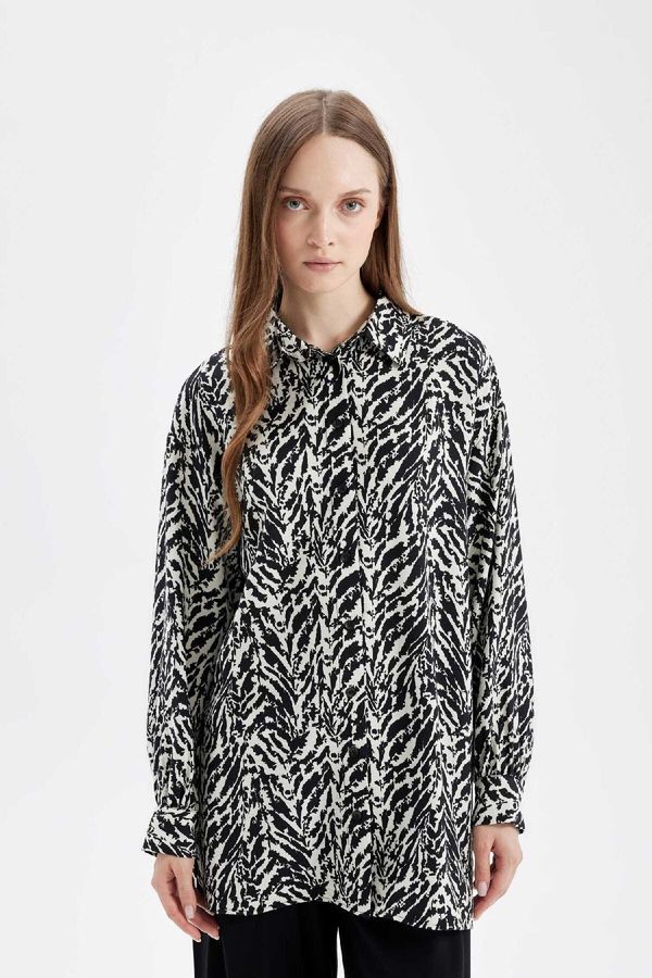 DEFACTO DEFACTO Relax Fit Zebra Patterned Long Sleeve Shirt Tunic
