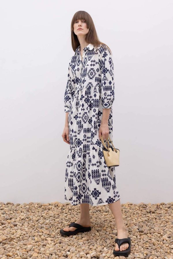 DEFACTO DEFACTO риза яка Тери памук Макси къс ръкав рокля