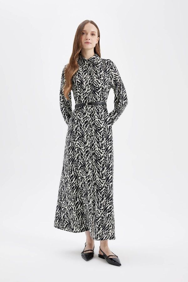 DEFACTO DEFACTO Shirt Collar Printed Long Sleeve Dress