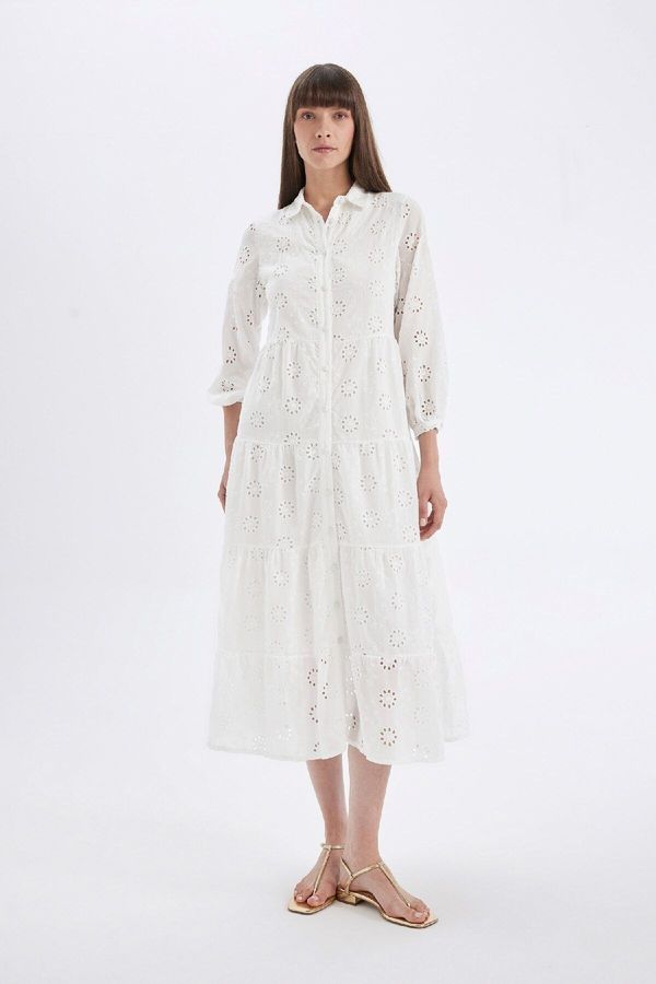 DEFACTO DEFACTO Shirt Collar Voile Half Sleeve Maxi Dress