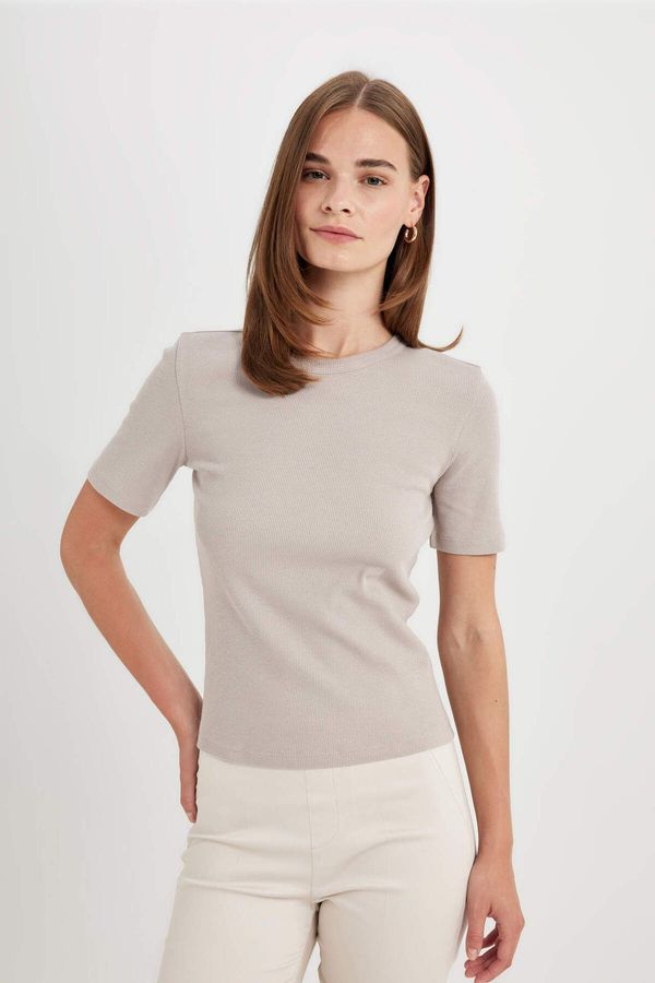 DEFACTO DEFACTO Slim Fit Crew Neck Ribbed Camisole Short Sleeve T-Shirt