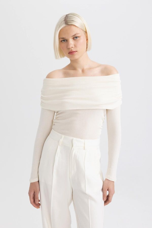 DEFACTO DEFACTO Slim Fit Off Shoulder Casual Ribbed Long Sleeve T-Shirt