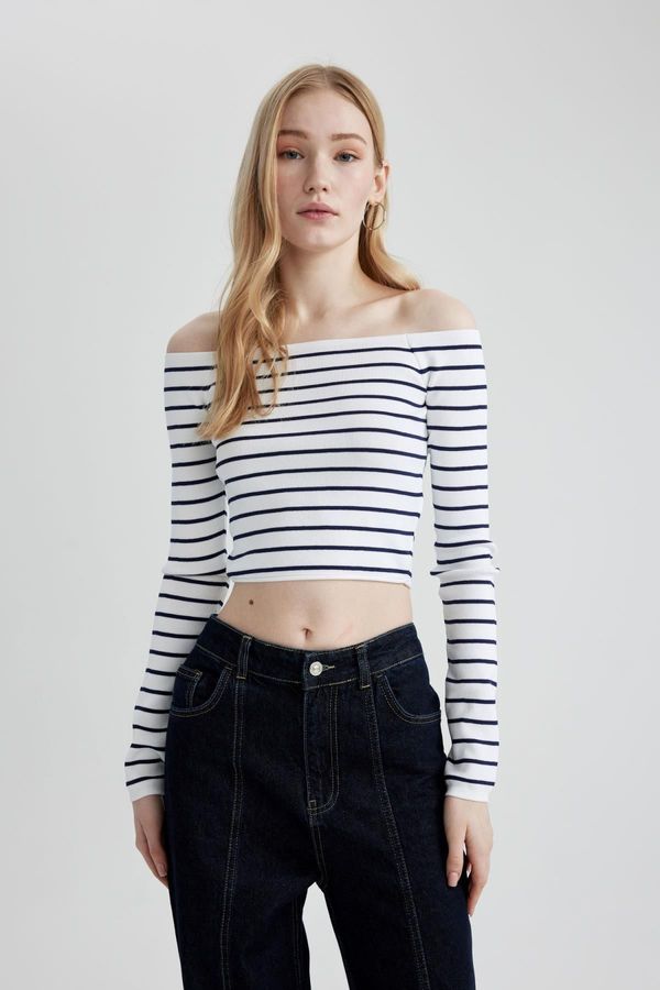 DEFACTO DEFACTO Slim Fit Striped Open Shoulder Sweater