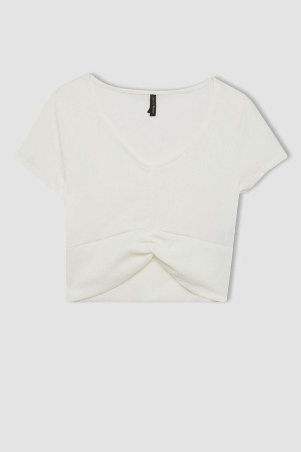 DEFACTO DEFACTO Slim Fit V-Neck Wrapped Short Sleeve T-Shirt