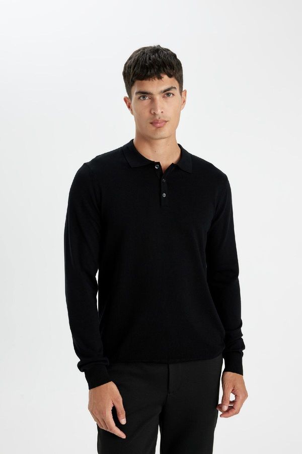 DEFACTO DEFACTO Standard Fit Regular Cut Polo Collar Soft Textured Premium Knitwear Sweater