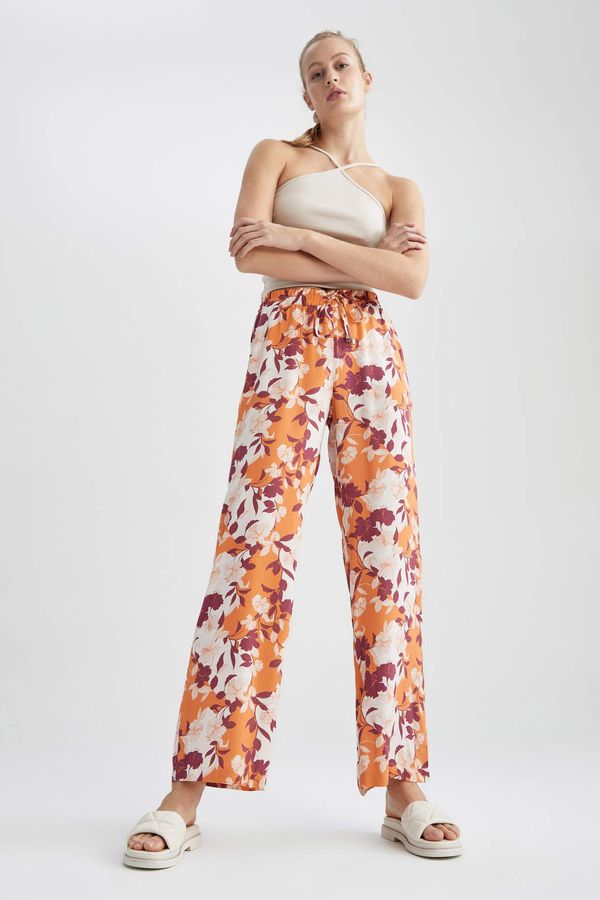 DEFACTO DEFACTO традиционни шарени висока талия широк крак джоб вискоза панталони