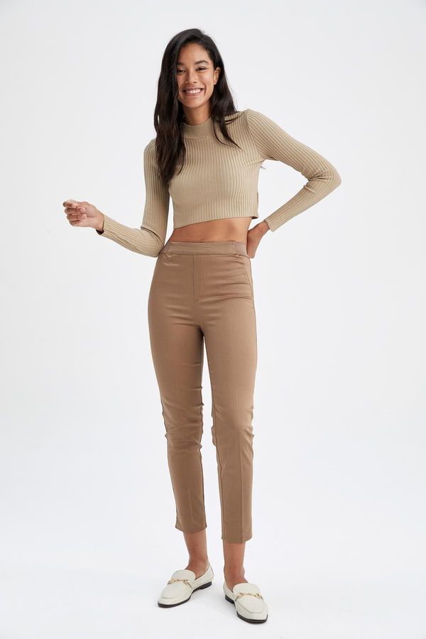DEFACTO DEFACTO Valentina Cigarette Satin Pants Normal Waist Basic Straight Elastic Waist Straight Leg