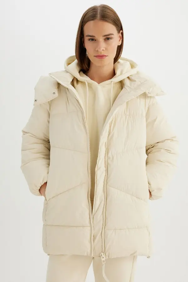 DEFACTO DEFACTO Water Repellent Hooded Puffer Jacket Parka Zipper Snap Pocket C9372AX24WN