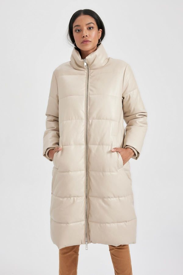 DEFACTO DEFACTO Waterproof Relax Fit Faux Leather Coat Parka