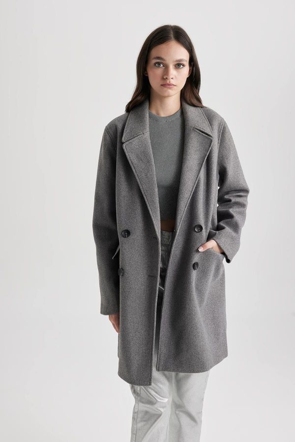 DEFACTO DEFACTO Windproof Long Cashmere Coat Oversize Wide Cut Double Breasted Collar Button
