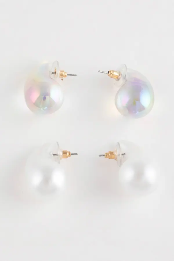 DEFACTO DEFACTO Women's 2-Piece Transparent Stone Earrings