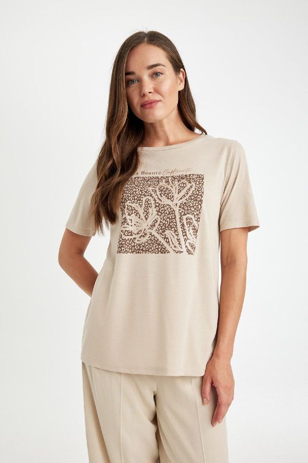 DEFACTO DEFACTO Women's Regular Fit Crew Neck Floral Printed Short Sleeve T-Shirt