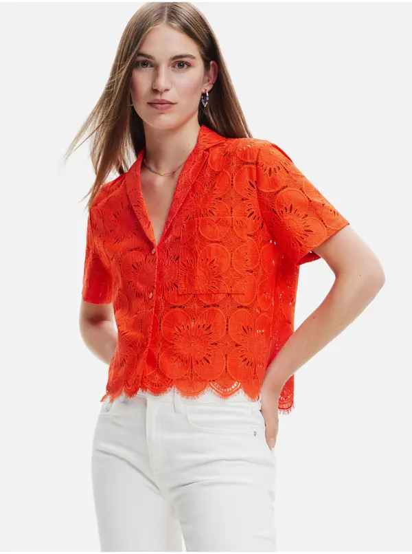 DESIGUAL DESIGUAL ORANGE WOMEN'S SHORT SLEEVED SHIRT