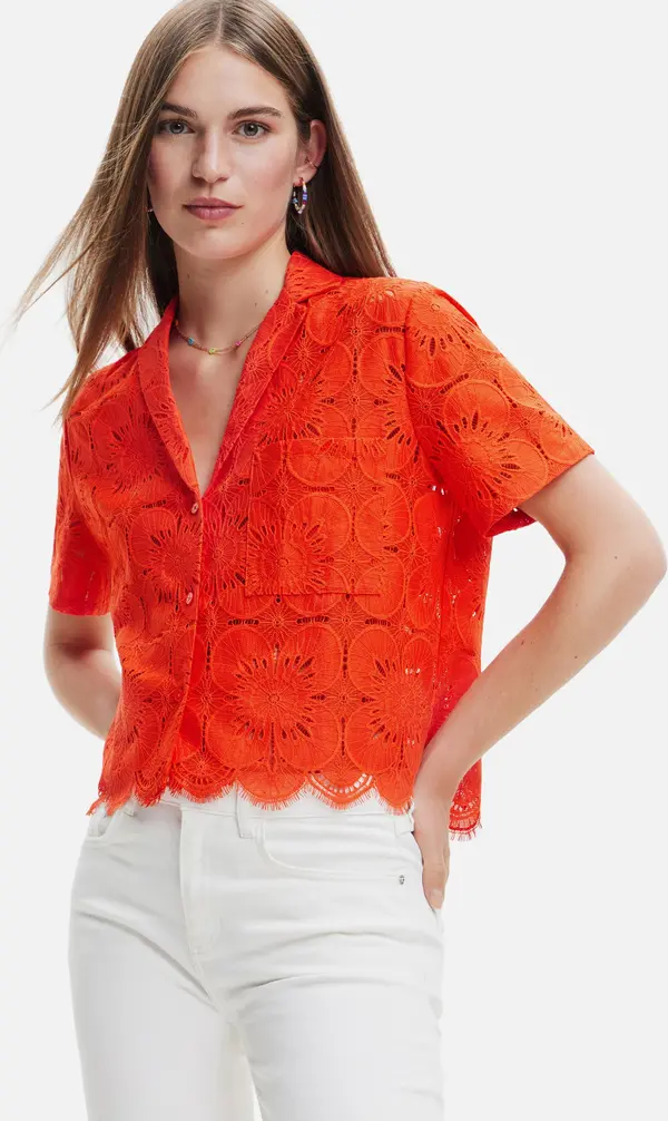 DESIGUAL DESIGUAL ORANGE WOMEN'S SHORT SLEEVED SHIRT