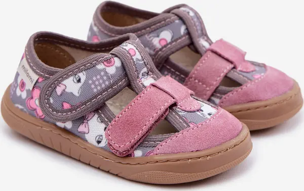 Milami Детски боси пантофи Milami сиви, розови, с котки и цветя