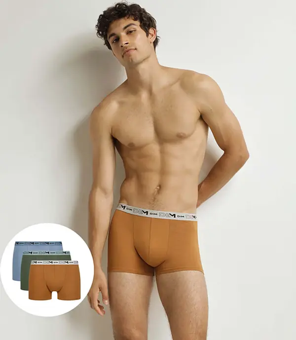 DIM DIM COTTON STRETCH BIO BOXER 3x - Men's boxer shorts made of organic cotton 3 pcs - orange - dark green - light brown