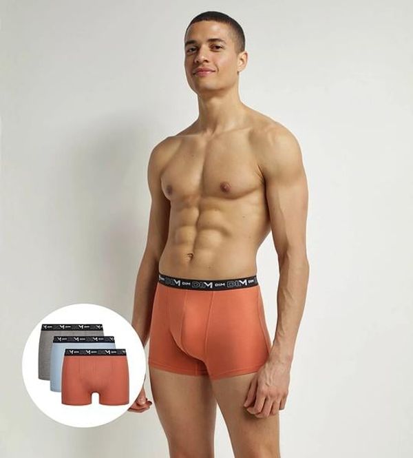DIM DIM COTTON STRETCH BOXER 3x - Men's Boxer Shorts 3 pcs - Orange - Light Blue - Grey