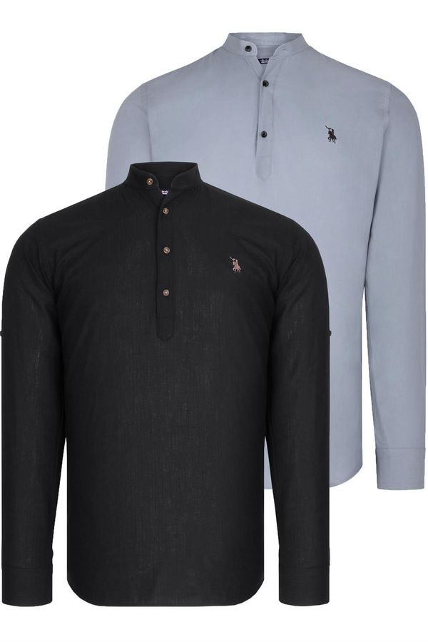 dewberry DOUBLE SET G783 DEWBERRY JUDGE COLLAR SHIRT-BLACK-GREY
