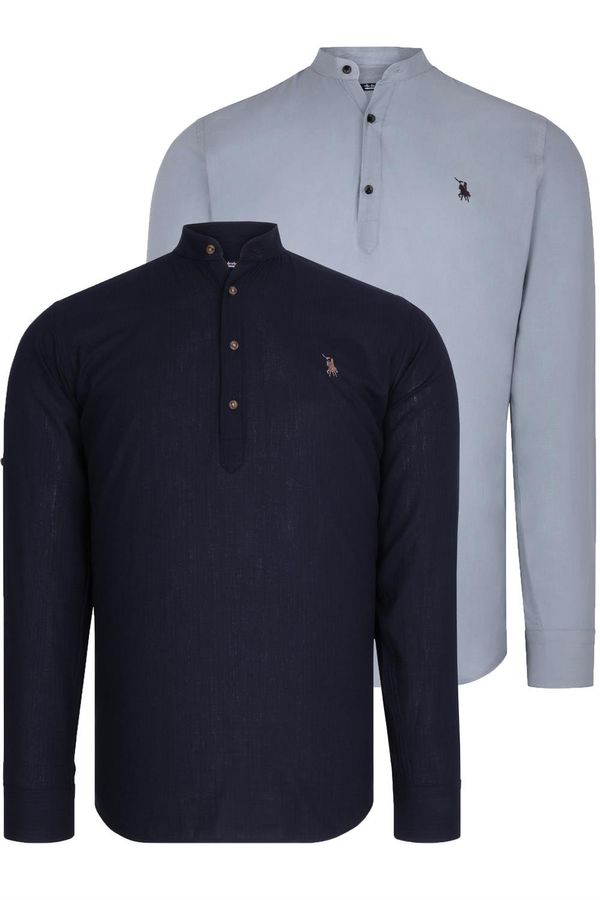 dewberry DOUBLE SET G783 DEWBERRY JUDGE COLLAR SHIRT-NAVY BLUE - GREY