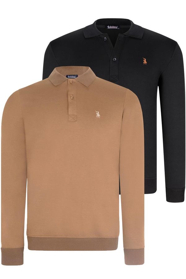 dewberry DOUBLE SET V4007 DEWBERRY MEN'S SWEATSHIRT-BLACK-CAMEL