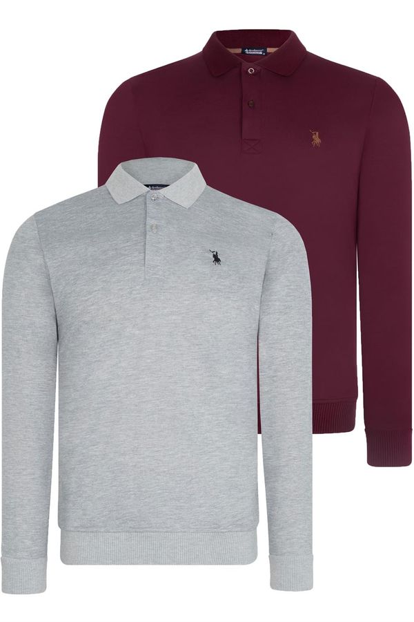 dewberry DOUBLE SET V4007 DEWBERRY MEN'S SWEATSHIRT-GREY-PURPLE