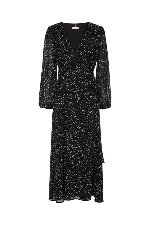 Tommy Hilfiger Dress - Tommy Hilfiger GEORGETTE WRAP MIDI DRESS LS black