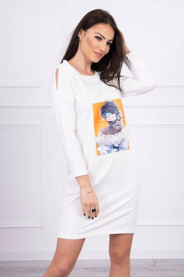 marka niezdefiniowana Dress with 3D graphics, lace ecru