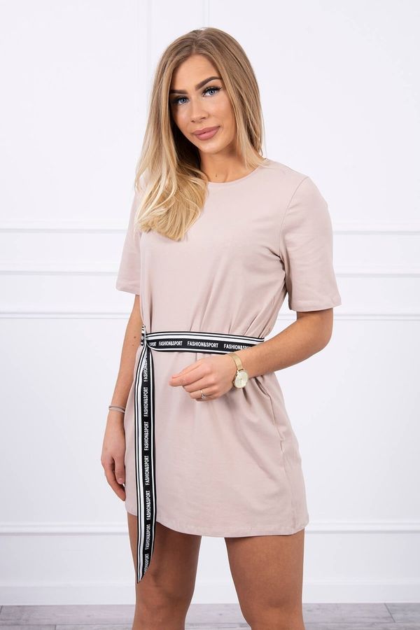 Kesi Dress with a decorative belt of beige color