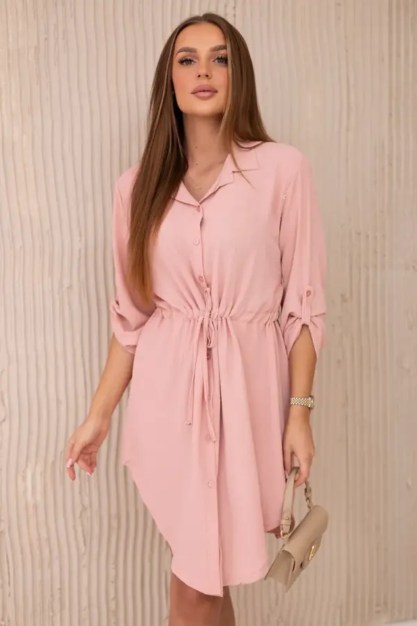 Kesi Włoski Dress with buttons and tie at the waist - dark powder pink