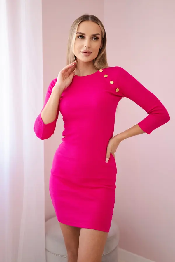 Kesi Dress with decorative buttons in fuchsia color