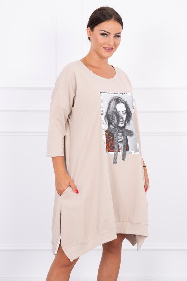 Kesi Dress with print and flared beige bottom