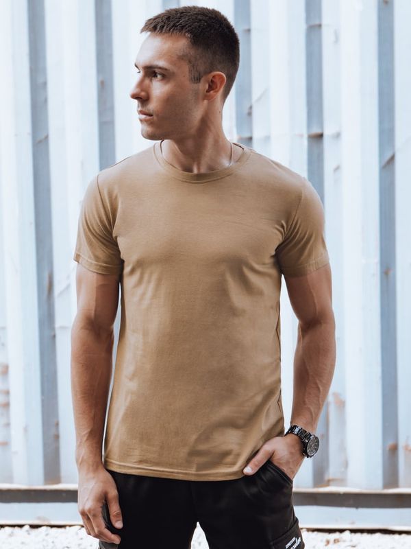 DStreet DStreet T-shirt męski bez nadruku kamelowy