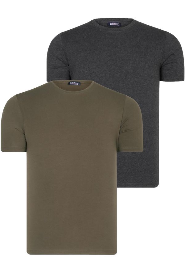 dewberry DUAL SET T8569 DEWBERRY BIKE COLLAR MENS T-SHIRT-ANTHRACITE-KHAKI
