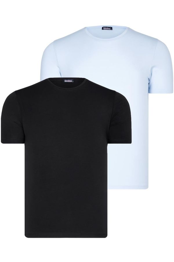 dewberry DUAL SET T8569 DEWBERRY BIKE COLLAR MENS T-SHIRT-BLACK-BLUE