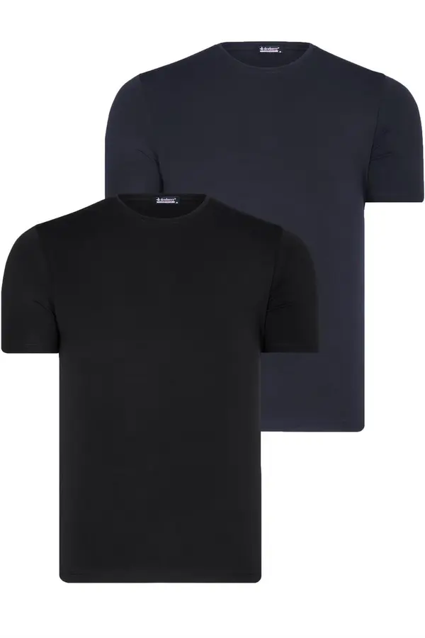 dewberry DUAL SET T8569 DEWBERRY BIKE COLLAR MENS T-SHIRT-BLACK-NAVY BLUE