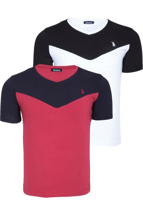 dewberry DUAL SET T8591 DEWBERRY MENS T-SHIRT-WHITE-BURGUNDY