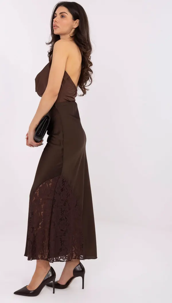 RUE PARIS Дълга кафява пола с дантела