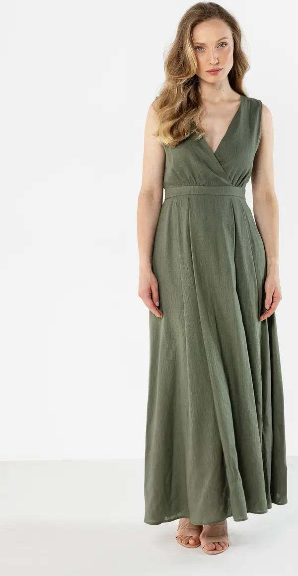 Awama Дълга ленена рокля с деколте A771