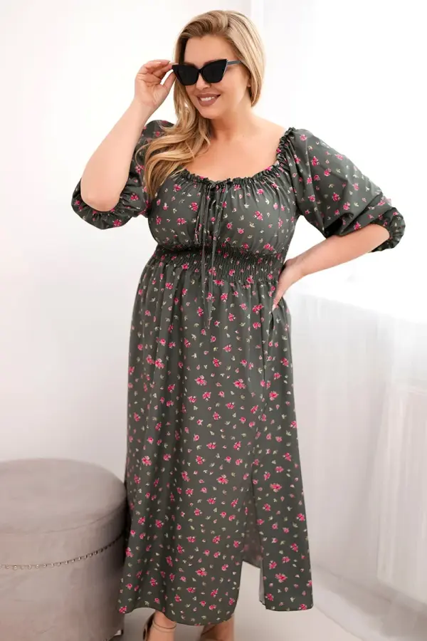 Kesi Włoski Дълга рокля Kesi с флорален принт в цвят каки