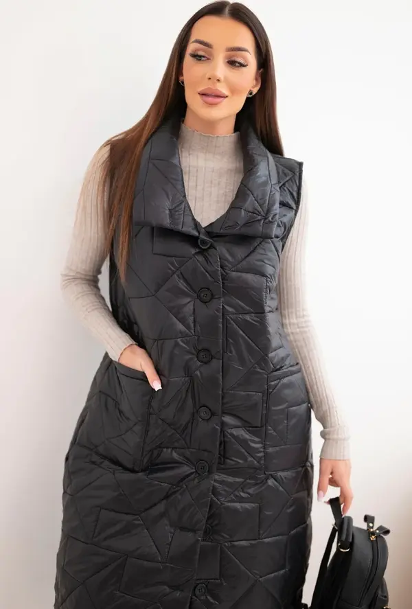 Kesi Włoski Дълъг черен ватиран елек с яка