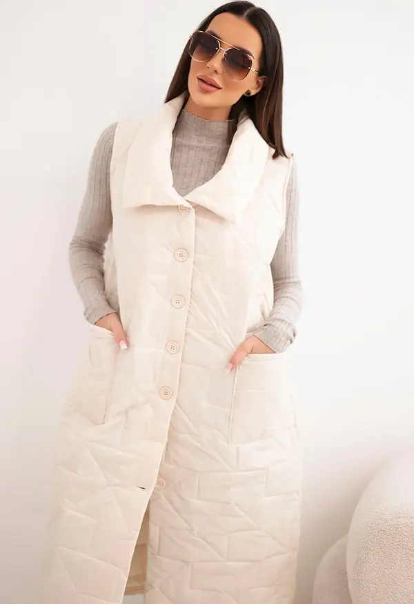 Kesi Włoski Дълъг дамски ватиран елек Kesi с джобове