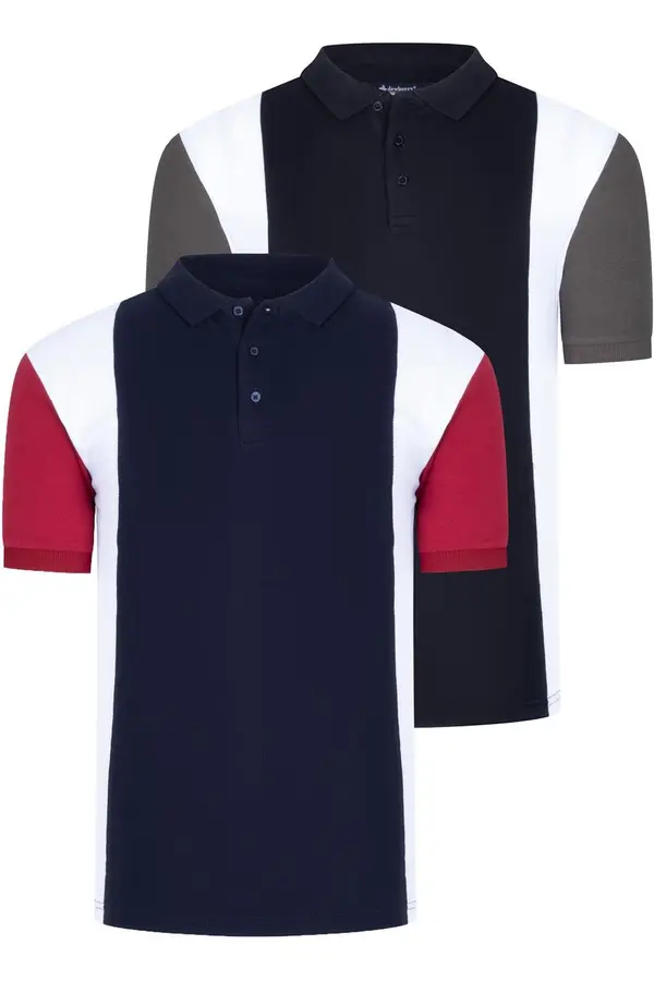 dewberry DUO SET T8596 DEWBERRY MEN'S TSHIRT-BLACK-NAVY BLUE