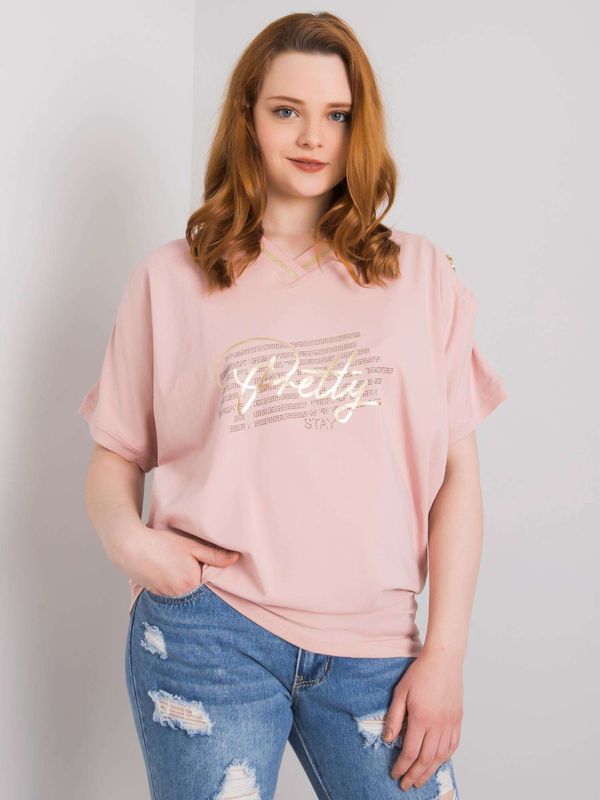 Fashionhunters Dusty pink blouse size plus with cutouts on the sleeves