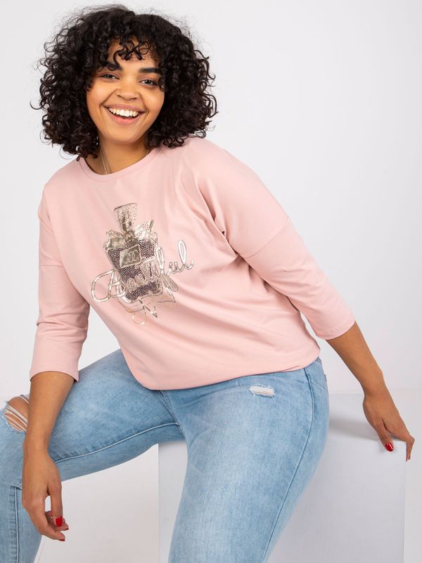 Fashionhunters Dusty pink plus size blouse with Vicky round neckline