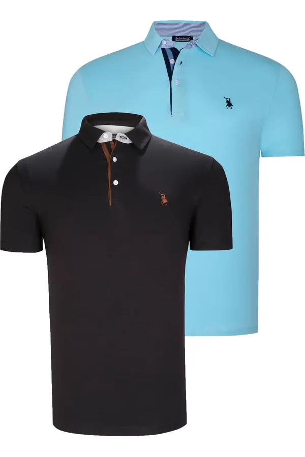 dewberry ДВОЕН КОМПЛЕКТ T8582 МЪЖКА ТЕНИСКА DEWBERRY-BLACK-CYAN