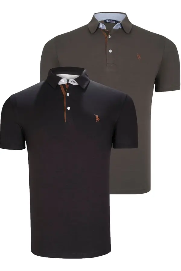 dewberry ДВОЕН КОМПЛЕКТ T8582 МЪЖКА ТЕНИСКА DEWBERRY-BLACK-KHAKI