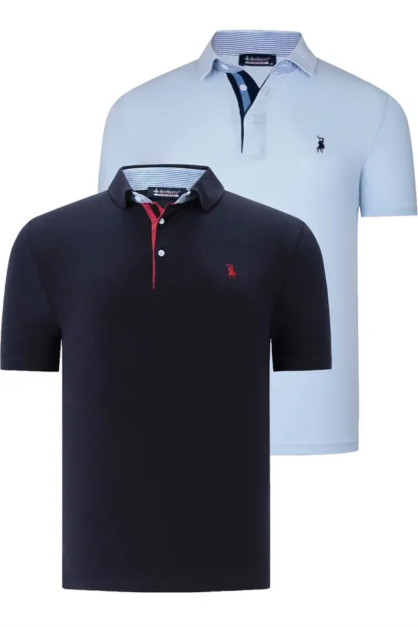 dewberry ДВОЕН КОМПЛЕКТ T8582 МЪЖКА ТЕНИСКА DEWBERRY-NAVY BLUE-BABY BLUE