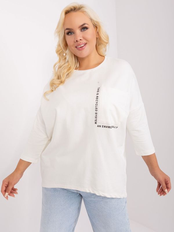 Fashionhunters Ecru blouse plus size with round neckline