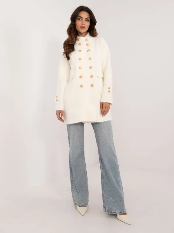 Factory Price Ecru elegant alpaca coat with stand-up collar